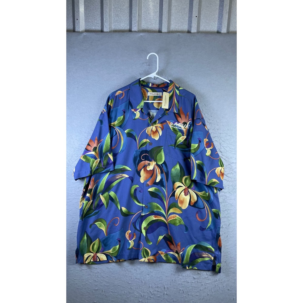Tommy Bahama Shirt Mens XXL Blue New Sahara Blooms Silk Floral Camp Button Down
